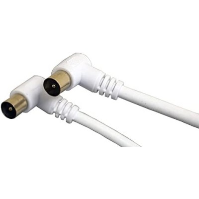 Part King 50cm White Male Coax Plug Cable with Gold Plated Angled Hooked Connectors
