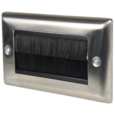 Brush Wall Plate - Double - Brushed Steel with Black Brushes