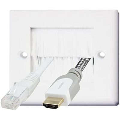 Auline White Brush Single 1 Gang Wall Outlet Cable Entry Plate Tidy Mount Face Plate Wall Plate