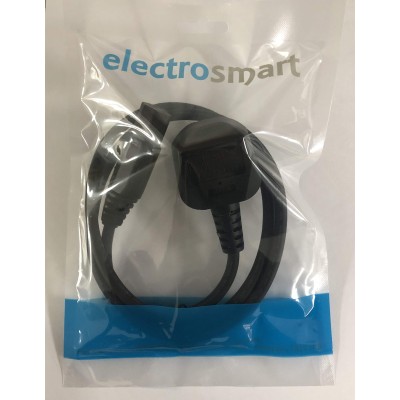 electrosmart 1m Black C15 Kettle Power Cable with Notch - UK Mains Plug to IEC Socket