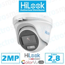HiLook 2MP ColorVu Turret CCTV Security Camera 2.8mm Lens White THC-T129-M