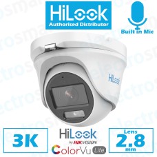 HiLook 3K 5MP 16:9 ColorVu Turret CCTV Security Camera 2.8mm Lens Microphone White THC-T159-MS