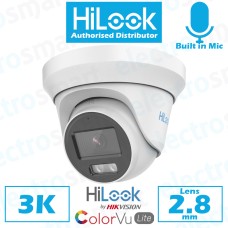 HiLook 3K 5MP 16:9 ColorVu Turret CCTV Security Camera 2.8mm Lens Microphone White THC-T259-MS