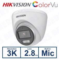 Hikvision DS-2CE72KF0T-FS(2.8mm) 3K ColorVu Audio Fixed Turret Camera Mic 2.8mm Lens White