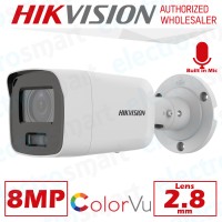 Hikvision DS-2CD2087G2-LU(2.8mm) 8MP 4K ColorVu Fixed Bullet Network Camera 2.8mm Lens White