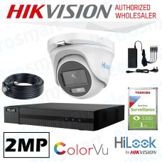 HiLook 2MP ColorVu KIT 1 x Cameras 1 x DVR 1TB 20m Cable Power Supply CCTV Security Kit