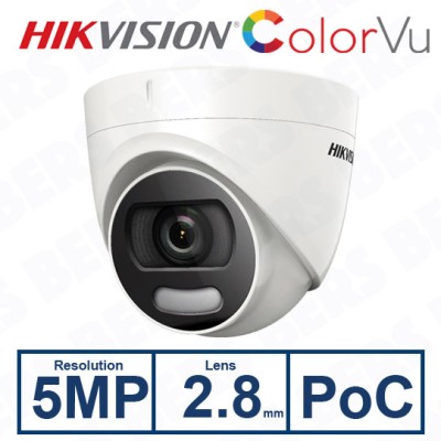 Hikvision DS-2CE72HFT-E(2.8mm) 5MP ColorVu PoC Fixed Turret Camera 2.8mm Lens White