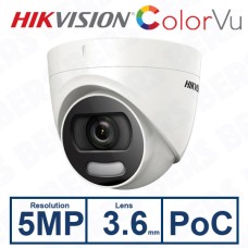 Hikvision DS-2CE72HFT-E(3.6mm) 5MP ColorVu PoC Fixed Turret Camera 3.6mm Lens White