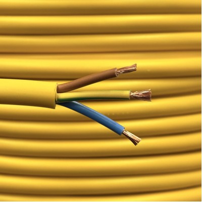 Beetronic 50m 2.5mm² Yellow Arctic Grade 3 Core PVC Flex Cable 3183AG Caravan Outdoor Mains 240v Wire
