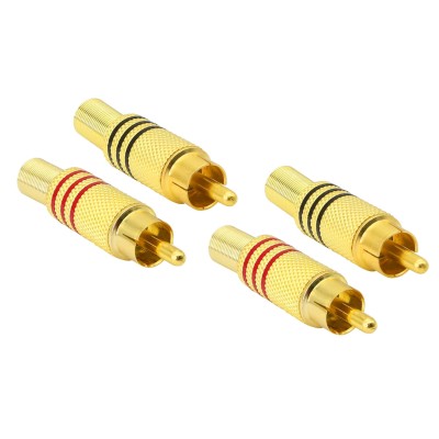 AudioPro 4 x Gold Plated RCA Phono Male Audio Plugs AV Stereo with Red Positive and Black Negative Polarity Lines