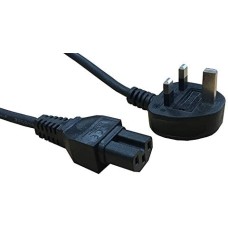electrosmart 1m Black C15 Kettle Power Cable with Notch - UK Mains Plug to IEC Socket