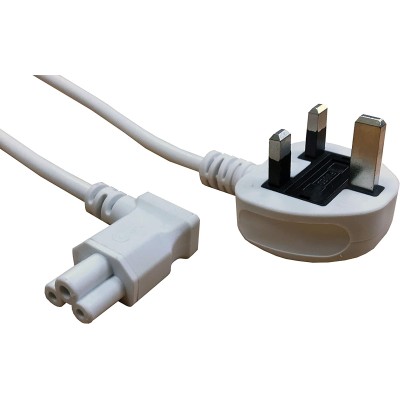 electrosmart 2m White C5 Clover Cloverleaf 90 Degree Angled Mains Cable Lead to UK Plug