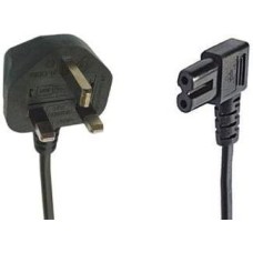 electrosmart Black 3m Mains Power Cable/Lead 3 Pin Moulded UK Plug to Right Angled IEC C7 Figure 8