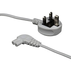 electrosmart White 3m Mains Power Cable/Lead 3 Pin Moulded UK Plug to Right Angled IEC C7 Figure 8