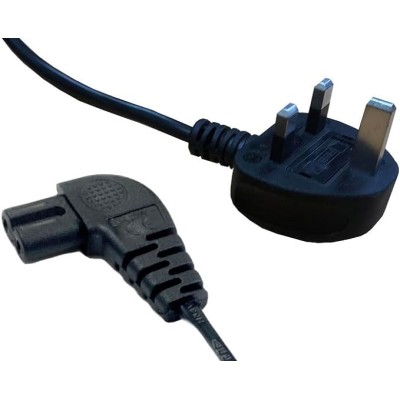 electrosmart Black 3m Mains Power Cable/Lead 3 Pin Moulded UK Plug to Right Angled IEC C7 Figure 8