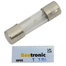 Beetronic 10 x T3.15A Glass Fuses 3.15 Amp Slow Blow Time Delay