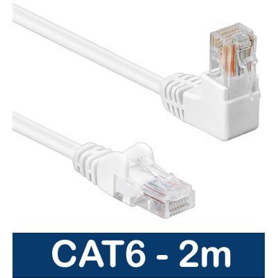 Beetronic 2m Straight to Angled Cat6 Ethernet Network Patch Cable Cable - White