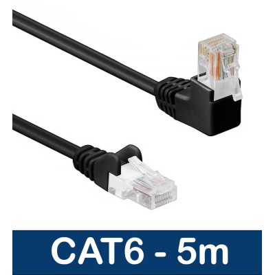 Beetronic 5m Straight to Angled Cat6 Ethernet Network Patch Cable Cable - Black
