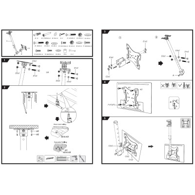 Part King TV Ceiling Pole Mount Bracket 24" 32" 40" 42" 43" LED TV VESA 100x100 200x100 200x200