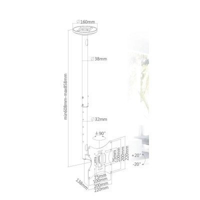 electrosmart Black Flat Screen LED/LCD TV/CCTV Monitor Ceiling Bracket Mount 23-42" with Swivel & Tilt