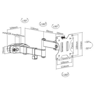 Part King Pole Mount TV Monitor Arm Bracket 17-32" for Disco Karaoke Swivel Tilt 28 - 60mm