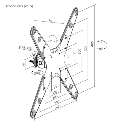 Part King Pole Mount TV Monitor Arm Bracket 32-55" for Disco Karaoke Adjustable 28 - 50mm