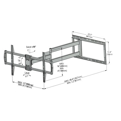 Part King 42" - 90" Extra Long Reach Arm Full Motion TV Wall Mount Bracket Tilt Swivel